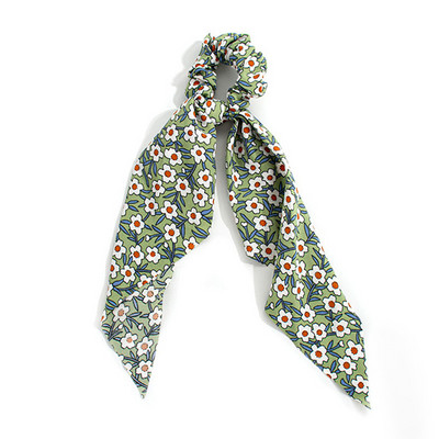 Panglică cu imprimare florală în stil 37 Benzi elastice pentru păr Papion Scrunchies pentru femei Nouă eșarfă lungă Bentite din șifon Accesorii pentru păr