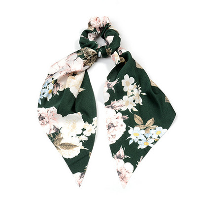 Panglică cu imprimare florală în stil 37 Benzi elastice pentru păr Papion Scrunchies pentru femei Nouă eșarfă lungă Bentite din șifon Accesorii pentru păr