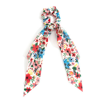 Panglică cu imprimare florală în stil 37 Benzi elastice pentru păr Papion Scrunchies pentru femei Nouă eșarfă lungă Bentite din șifon Accesorii pentru păr