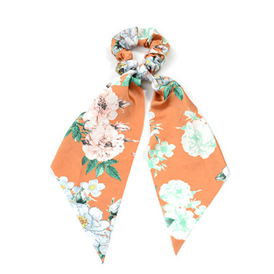 Panglică cu imprimare florală în stil 37 Benzi elastice pentru păr Papion Scrunchies pentru femei Nouă eșarfă lungă Bentite din șifon Accesorii pentru păr