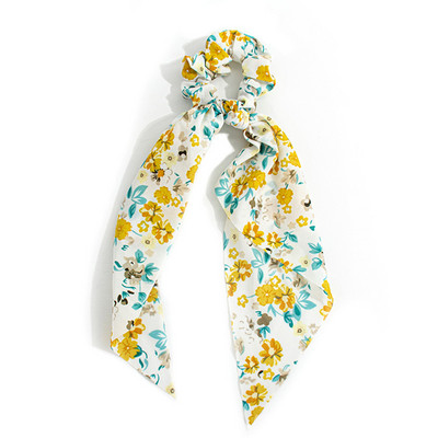 Panglică cu imprimare florală în stil 37 Benzi elastice pentru păr Papion Scrunchies pentru femei Nouă eșarfă lungă Bentite din șifon Accesorii pentru păr