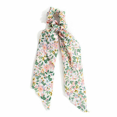 Panglică cu imprimare florală în stil 37 Benzi elastice pentru păr Papion Scrunchies pentru femei Nouă eșarfă lungă Bentite din șifon Accesorii pentru păr