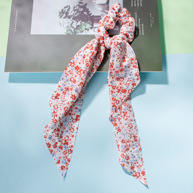 Panglică cu imprimare florală în stil 37 Benzi elastice pentru păr Papion Scrunchies pentru femei Nouă eșarfă lungă Bentite din șifon Accesorii pentru păr