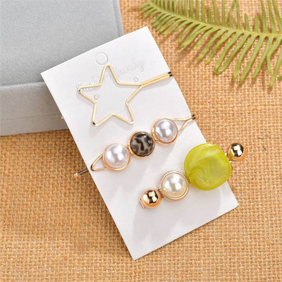 Acul de păr Big Star Gold pentru femei Bijuterii de păr Piatră acrilică Perla simulată Geometrică Bobby Barrette Accesoriu pentru cap de epocă