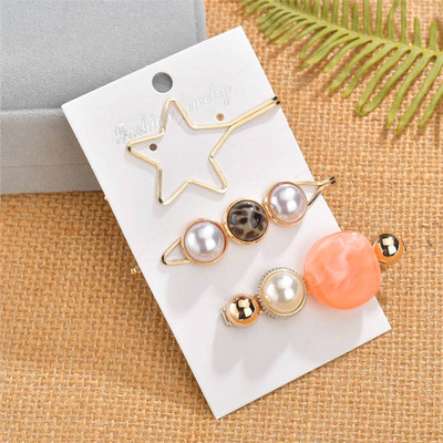 Acul de păr Big Star Gold pentru femei Bijuterii de păr Piatră acrilică Perla simulată Geometrică Bobby Barrette Accesoriu pentru cap de epocă