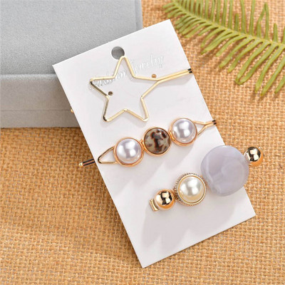 Acul de păr Big Star Gold pentru femei Bijuterii de păr Piatră acrilică Perla simulată Geometrică Bobby Barrette Accesoriu pentru cap de epocă