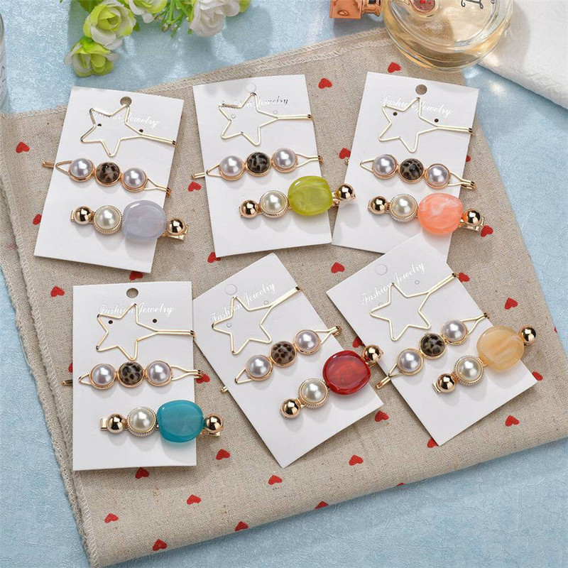 Acul de păr Big Star Gold pentru femei Bijuterii de păr Piatră acrilică Perla simulată Geometrică Bobby Barrette Accesoriu pentru cap de epocă