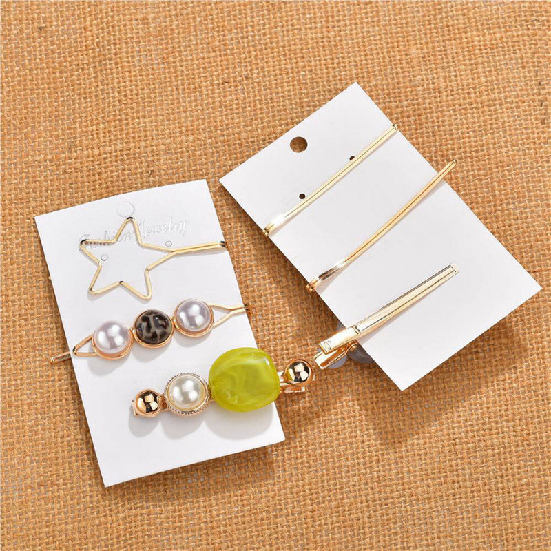 Acul de păr Big Star Gold pentru femei Bijuterii de păr Piatră acrilică Perla simulată Geometrică Bobby Barrette Accesoriu pentru cap de epocă