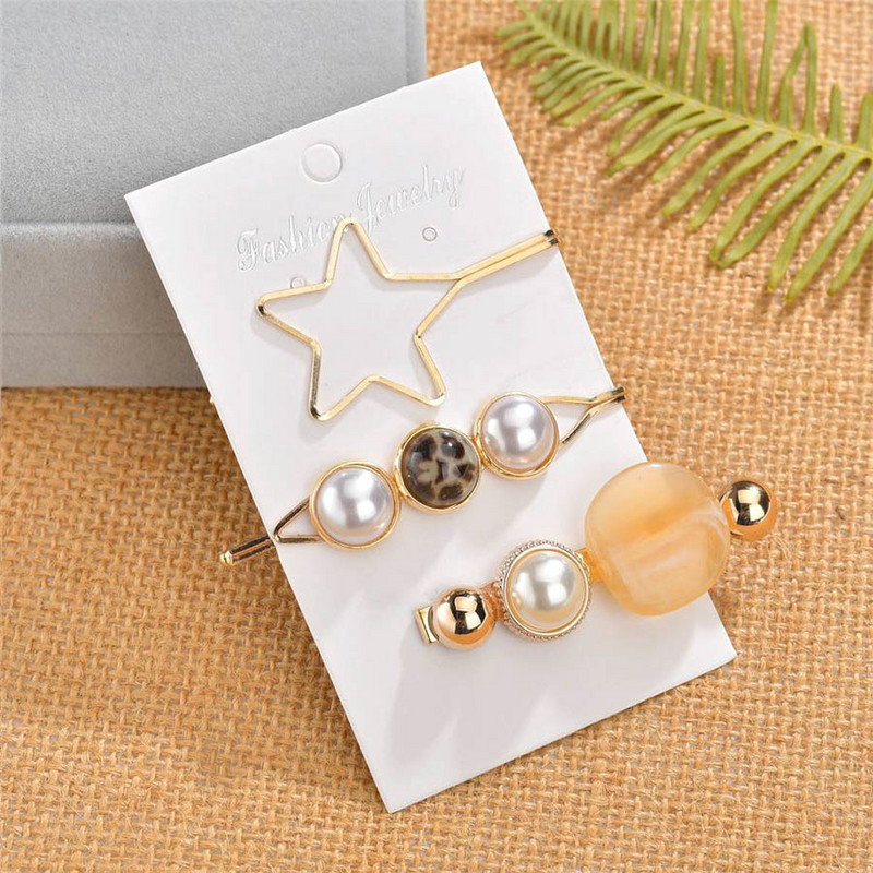 Acul de păr Big Star Gold pentru femei Bijuterii de păr Piatră acrilică Perla simulată Geometrică Bobby Barrette Accesoriu pentru cap de epocă
