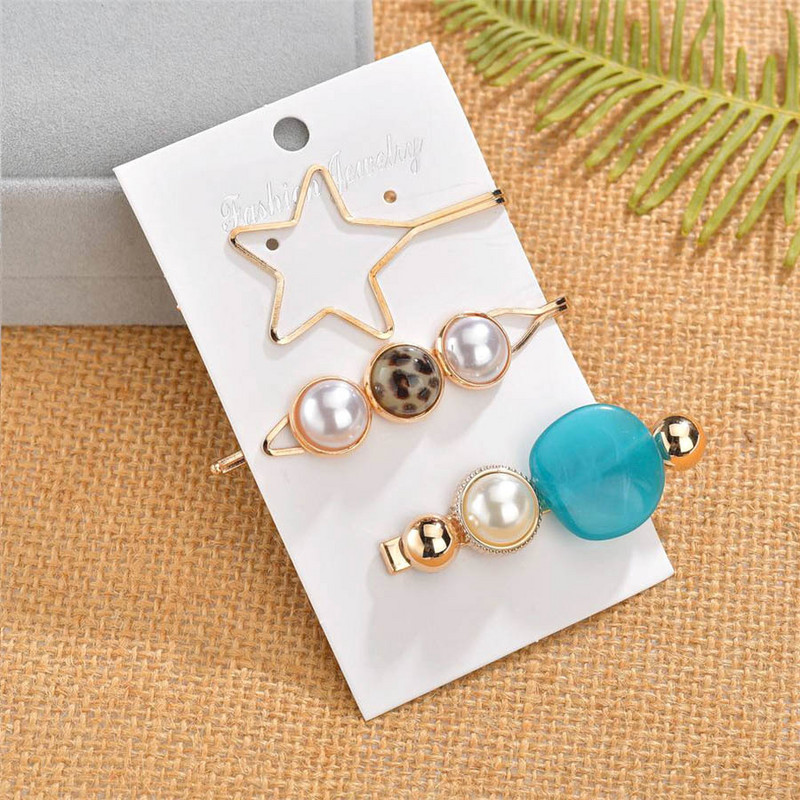 Acul de păr Big Star Gold pentru femei Bijuterii de păr Piatră acrilică Perla simulată Geometrică Bobby Barrette Accesoriu pentru cap de epocă