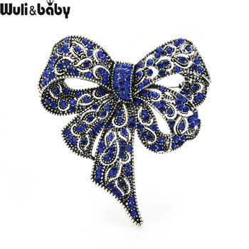 Καρφίτσες Wuli&baby Blue Rhinestone Bowknot για Γυναικείες Vitage Metal Flower Weddings Party Office Καρφίτσες καρφίτσες Δώρα