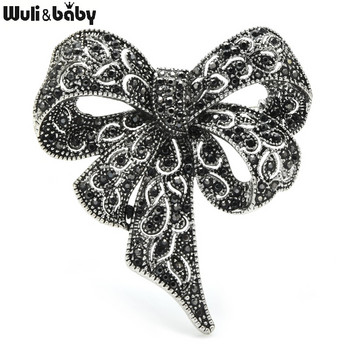 Καρφίτσες Wuli&baby Blue Rhinestone Bowknot για Γυναικείες Vitage Metal Flower Weddings Party Office Καρφίτσες καρφίτσες Δώρα