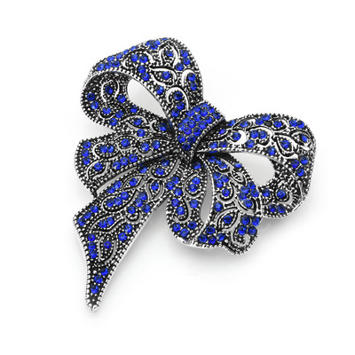 Wuli&baby Blue Strass Buwknot Broșe pentru femei Vitage metal flori nunți petrecere birou broșă ace cadouri