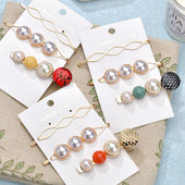 Set de 3 bucăți pentru femei, ace pentru accesorii de păr, perle simulate, Bobby Barrette din piele, imprimeu leopard, bijuterii etnice vintage pentru cap