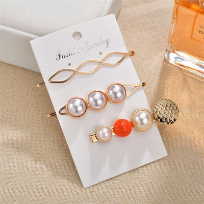 Set de 3 bucăți pentru femei, ace pentru accesorii de păr, perle simulate, Bobby Barrette din piele, imprimeu leopard, bijuterii etnice vintage pentru cap