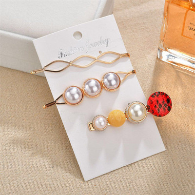 Set de 3 bucăți pentru femei, ace pentru accesorii de păr, perle simulate, Bobby Barrette din piele, imprimeu leopard, bijuterii etnice vintage pentru cap