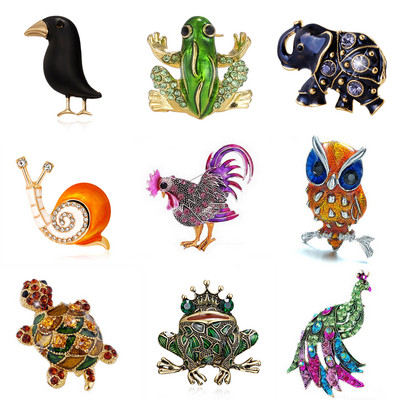 Rinhoo Trendy Animal Big Rooster Brooch for Women Frog Totoise Snails Rhinestone Brooch Jewelry Coat Accessories Hot Sale Gift