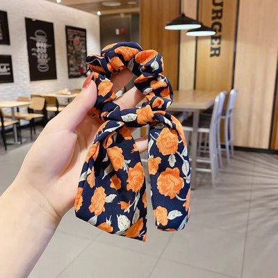 Benzi elastice de păr pentru femei cu imprimare florală eșarfă lungă scrunchie moda coreeană accesorii de păr pentru fete cravate fundă panglică accesorii pentru cap