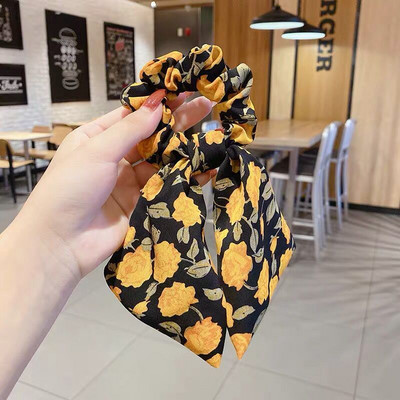 Benzi elastice de păr pentru femei cu imprimare florală eșarfă lungă scrunchie moda coreeană accesorii de păr pentru fete cravate fundă panglică accesorii pentru cap