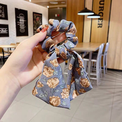 Benzi elastice de păr pentru femei cu imprimare florală eșarfă lungă scrunchie moda coreeană accesorii de păr pentru fete cravate fundă panglică accesorii pentru cap