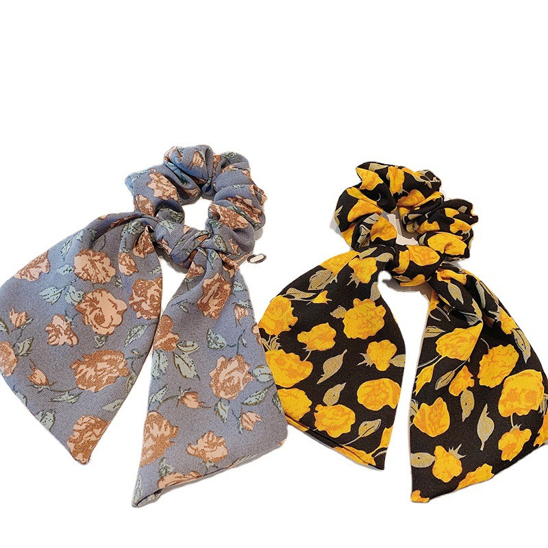 Benzi elastice de păr pentru femei cu imprimare florală eșarfă lungă scrunchie moda coreeană accesorii de păr pentru fete cravate fundă panglică accesorii pentru cap