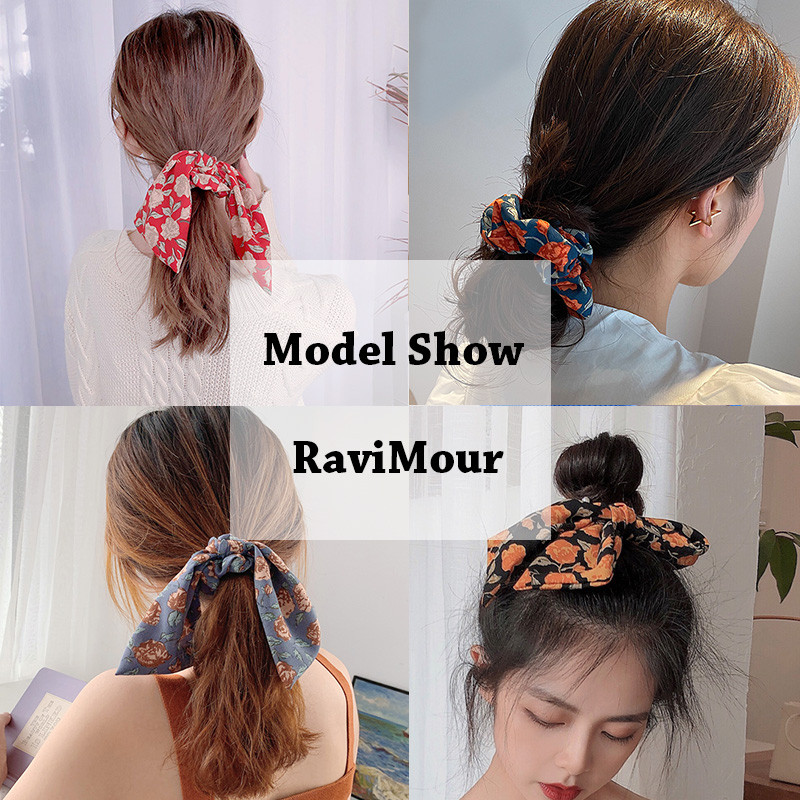 Benzi elastice de păr pentru femei cu imprimare florală eșarfă lungă scrunchie moda coreeană accesorii de păr pentru fete cravate fundă panglică accesorii pentru cap