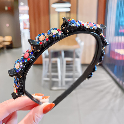 Benzine de păr de cristal pentru femei Breton împletit Coafura Bandă de păr din rășină neagră cu dinți Accesorii de păr 2021 Agrafă de păr nouă pentru fete