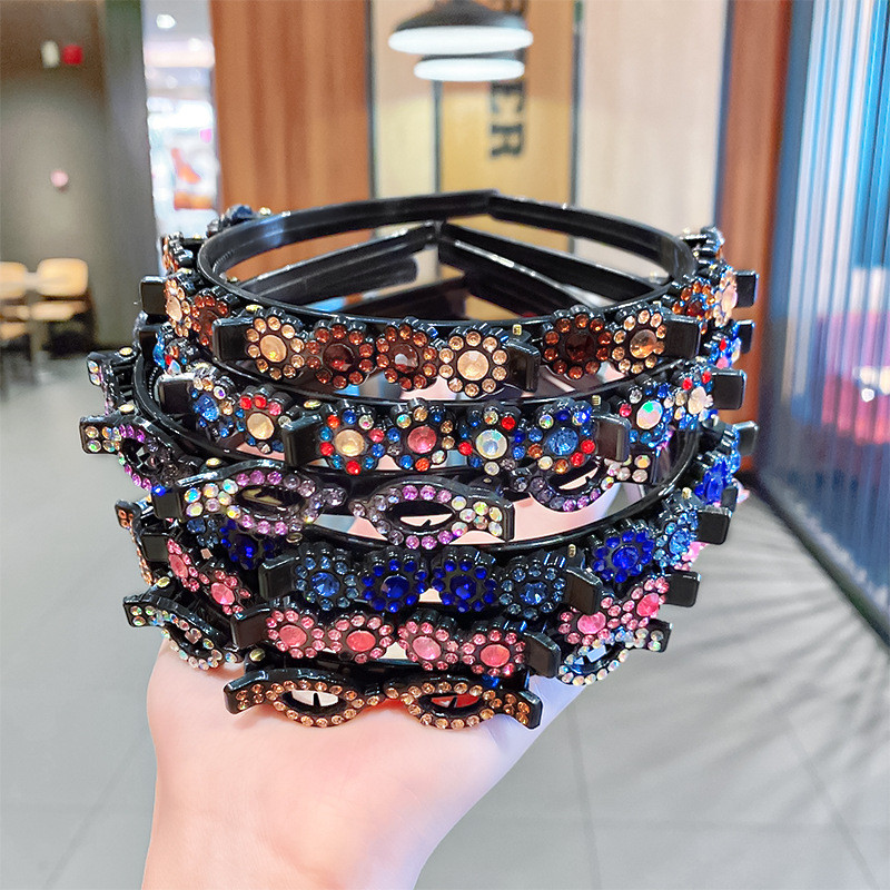 Benzine de păr de cristal pentru femei Breton împletit Coafura Bandă de păr din rășină neagră cu dinți Accesorii de păr 2021 Agrafă de păr nouă pentru fete