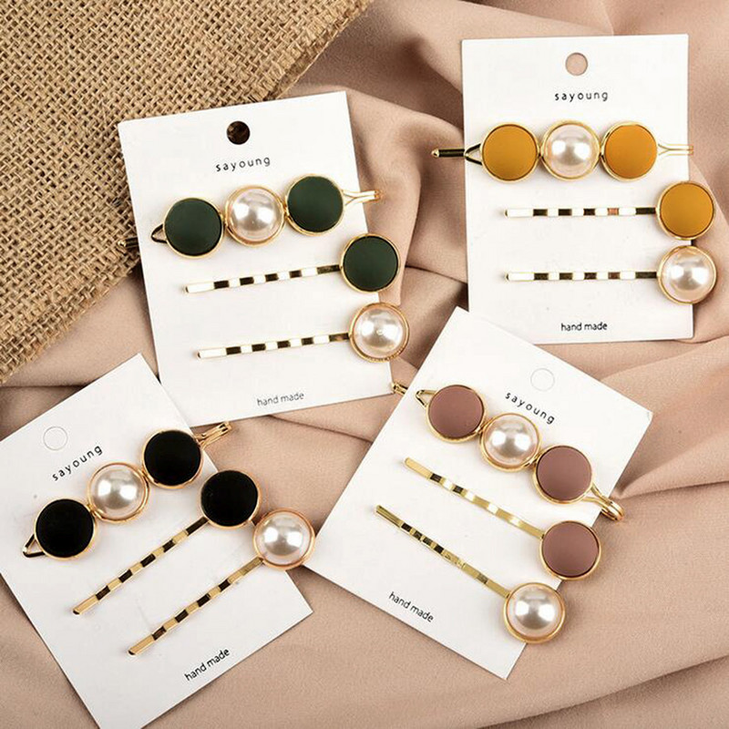 3 buc/set de ace de păr perle simulate, accesorii, barete pentru femei, rășină, rotundă, aur, clemă pentru cap, bijuterii pentru cap pentru fete