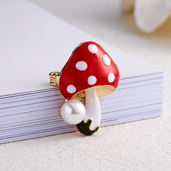 Rinhoo Cute Mushroom Γυναικείες καρφίτσες Κίτρινο Μπλε Κόκκινο Μόδα Κοσμήματα Προσομοίωση Μαργαριτάρι σμάλτο φυτό καρφίτσες καρφίτσας για κορίτσια