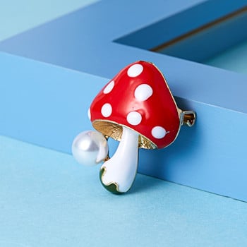 Rinhoo Cute Mushroom Γυναικείες καρφίτσες Κίτρινο Μπλε Κόκκινο Μόδα Κοσμήματα Προσομοίωση Μαργαριτάρι σμάλτο φυτό καρφίτσες καρφίτσας για κορίτσια