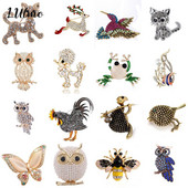 Vintage γυναικεία ανδρική κουκουβάγια πασχαλίτσα γάτα κράμα ψευδαργύρου μοντέρνα απομίμηση στρας Ζώο καρφίτσα χριστουγεννιάτικα αξεσουάρ