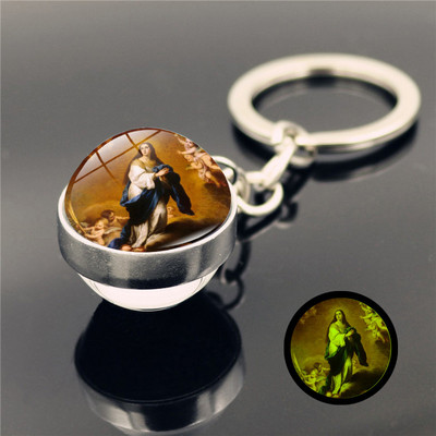 Breloc luminos Fecioara Maria pandantiv Breloc cu bile de sticlă cu două fețe Breloc din metal Breloc de marcă de lux