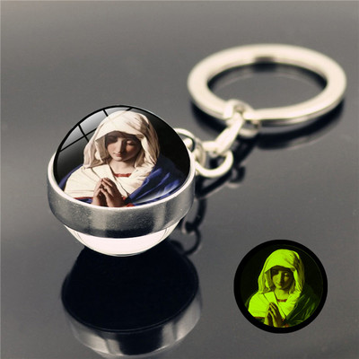 Breloc luminos Fecioara Maria pandantiv Breloc cu bile de sticlă cu două fețe Breloc din metal Breloc de marcă de lux