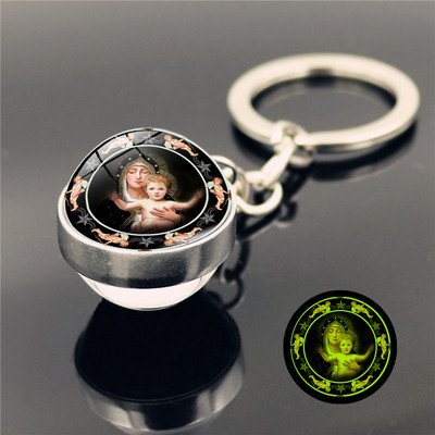 Breloc luminos Fecioara Maria pandantiv Breloc cu bile de sticlă cu două fețe Breloc din metal Breloc de marcă de lux