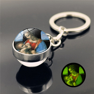 Breloc luminos Fecioara Maria pandantiv Breloc cu bile de sticlă cu două fețe Breloc din metal Breloc de marcă de lux