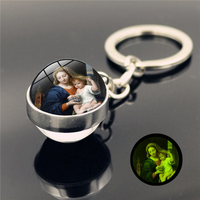 Breloc luminos Fecioara Maria pandantiv Breloc cu bile de sticlă cu două fețe Breloc din metal Breloc de marcă de lux