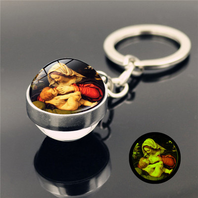 Breloc luminos Fecioara Maria pandantiv Breloc cu bile de sticlă cu două fețe Breloc din metal Breloc de marcă de lux