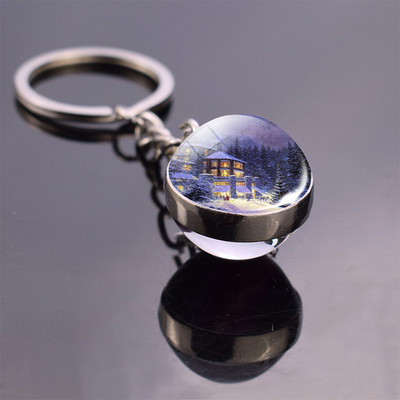 Bijuterii de Crăciun Tema de Crăciun Cabochon din sticlă Breloc Moș Crăciun Model de pom de Crăciun Breloc cu bile de sticlă dublă