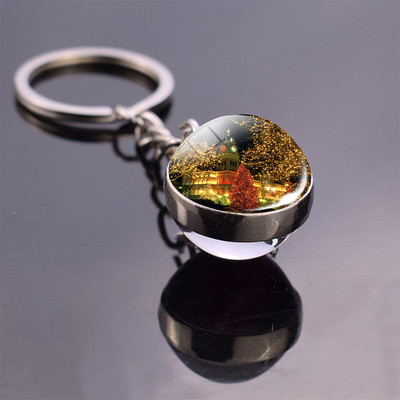 Bijuterii de Crăciun Tema de Crăciun Cabochon din sticlă Breloc Moș Crăciun Model de pom de Crăciun Breloc cu bile de sticlă dublă