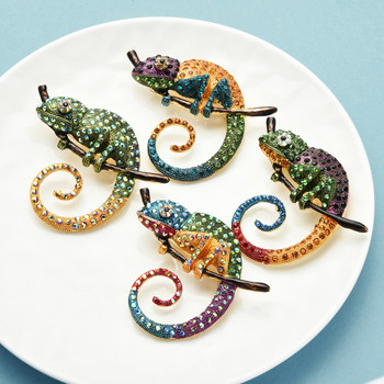 Wuli&baby Big Πολύχρωμες Καρφίτσες Καρφίτσας Lizard Fashion Animal Booch Jewelry Gift 4 Colors Chameleon pins