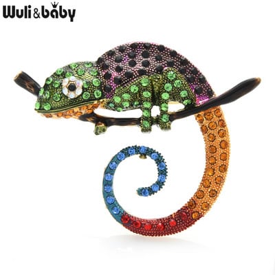 Wuli&baby Ace pentru broșă mare multicoloră cu șopârlă, broșă cu animale de modă, bijuterii, cadou, 4 culori, ace cameleon