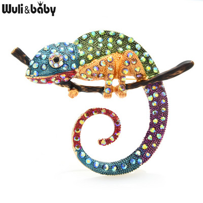 Wuli&baby Ace pentru broșă mare multicoloră cu șopârlă, broșă cu animale de modă, bijuterii, cadou, 4 culori, ace cameleon