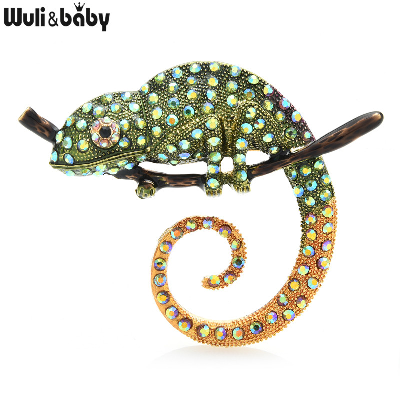 Wuli&baby Ace pentru broșă mare multicoloră cu șopârlă, broșă cu animale de modă, bijuterii, cadou, 4 culori, ace cameleon