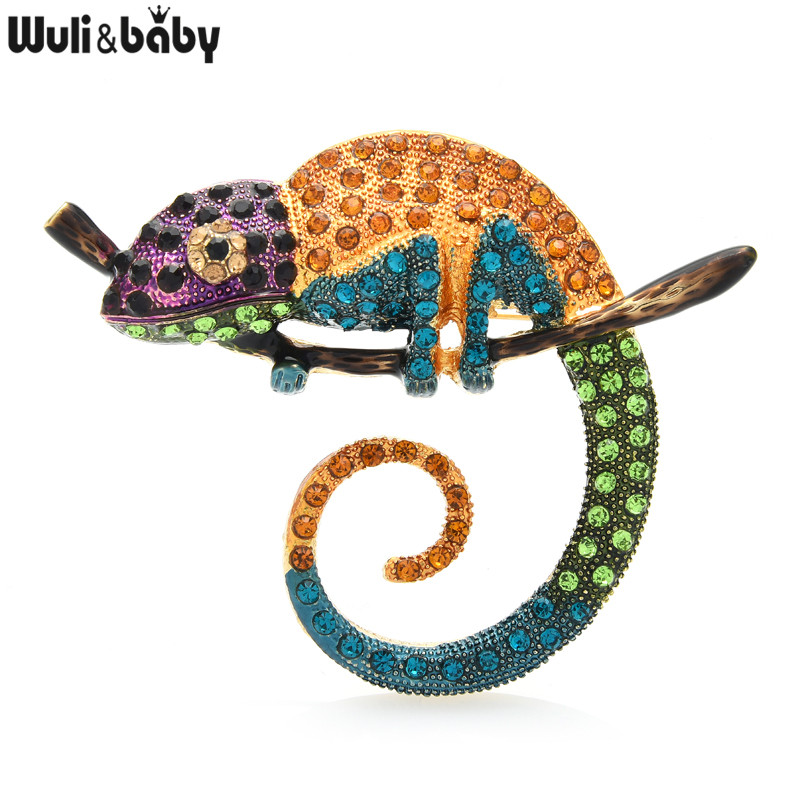 Wuli&baby Ace pentru broșă mare multicoloră cu șopârlă, broșă cu animale de modă, bijuterii, cadou, 4 culori, ace cameleon