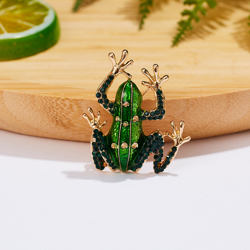Vii drăguț verde animal broască broască de lux strasuri de culoare aur broșe metal ace pentru femei moda rochie accesorii haine