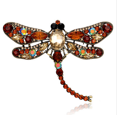 Retro bross kitűző Dragonfly selyem sál gomb Állat bross strassz brosstűk Állati bross női tűk