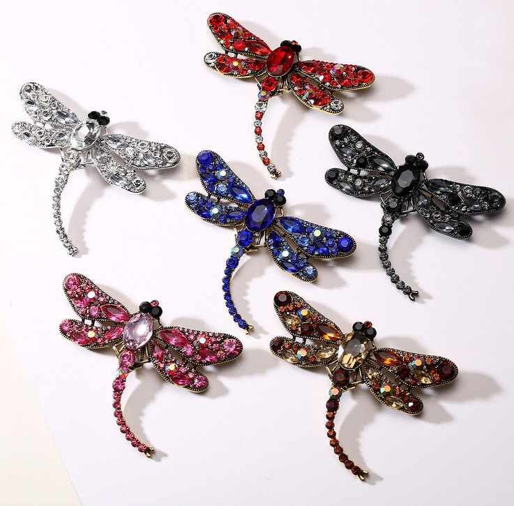 Retro bross kitűző Dragonfly selyem sál gomb Állat bross strassz brosstűk Állati bross női tűk