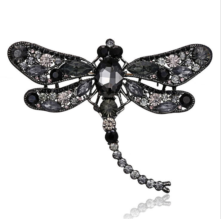 Retro bross kitűző Dragonfly selyem sál gomb Állat bross strassz brosstűk Állati bross női tűk