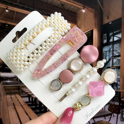 Set de 5 bucăți de agrafe de păr cu cristale perle pentru femei, ace de păr, picături de apă geometrice pentru fete, accesorii de păr, cleme de păr, comerț cu ridicata